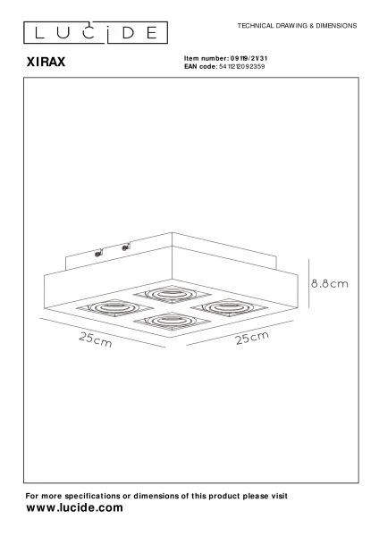 Lucide XIRAX - Deckenstrahler - LED Dim to warm - GU10 - 4x5W 2200K/3000K - Weiß - technisch